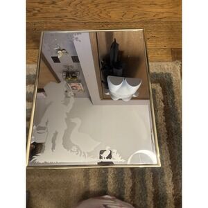 Vintage Gold-Framed Mirror with Etched Frosted Goose and Floral Design